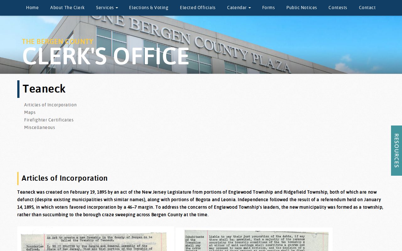 Teaneck city directory research at the Bergen County Clerk historical documents page