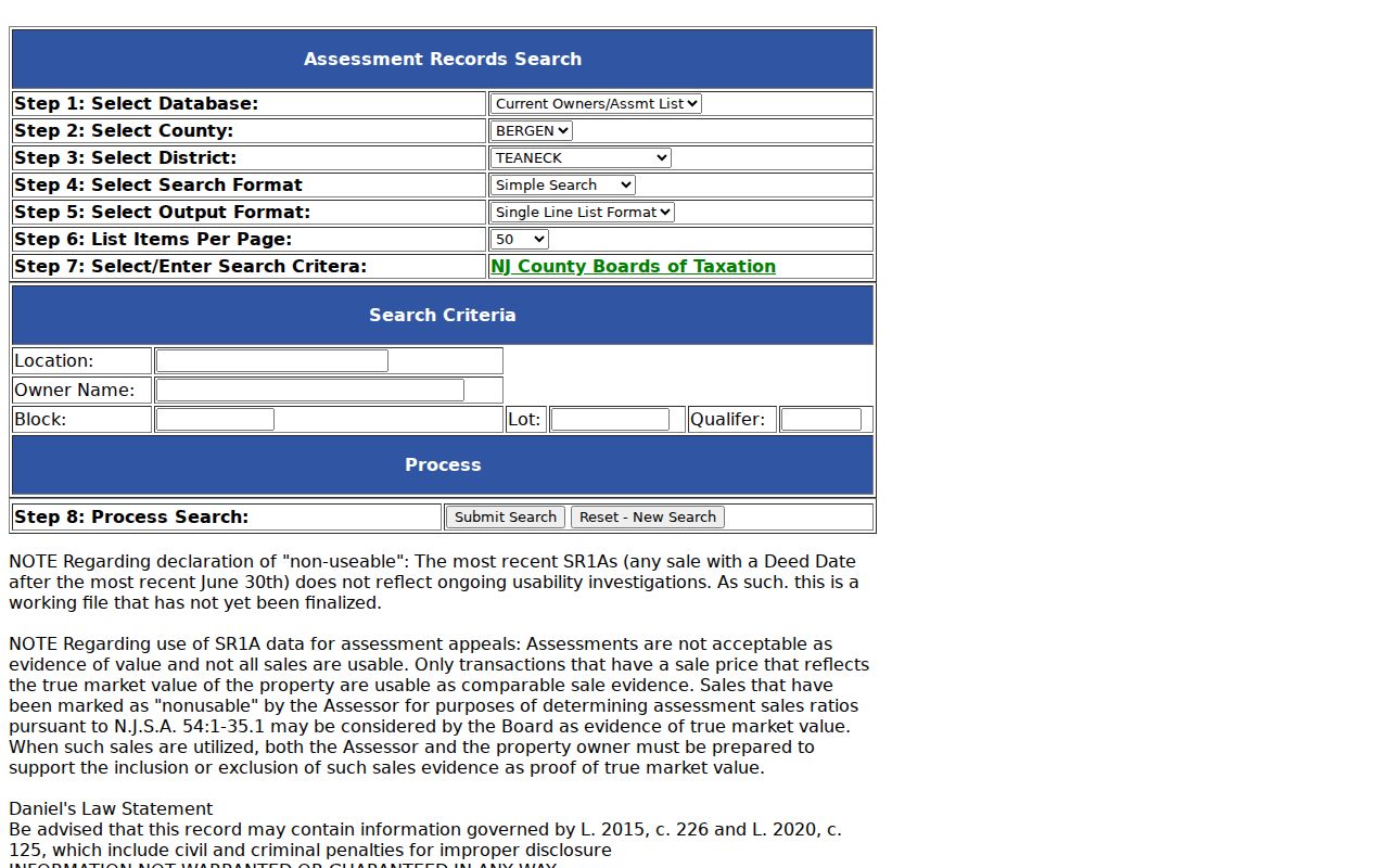 Teaneck residents directory property search controls