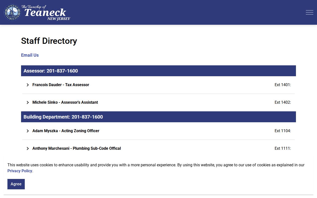 Teaneck municipal contacts directory with local office listings