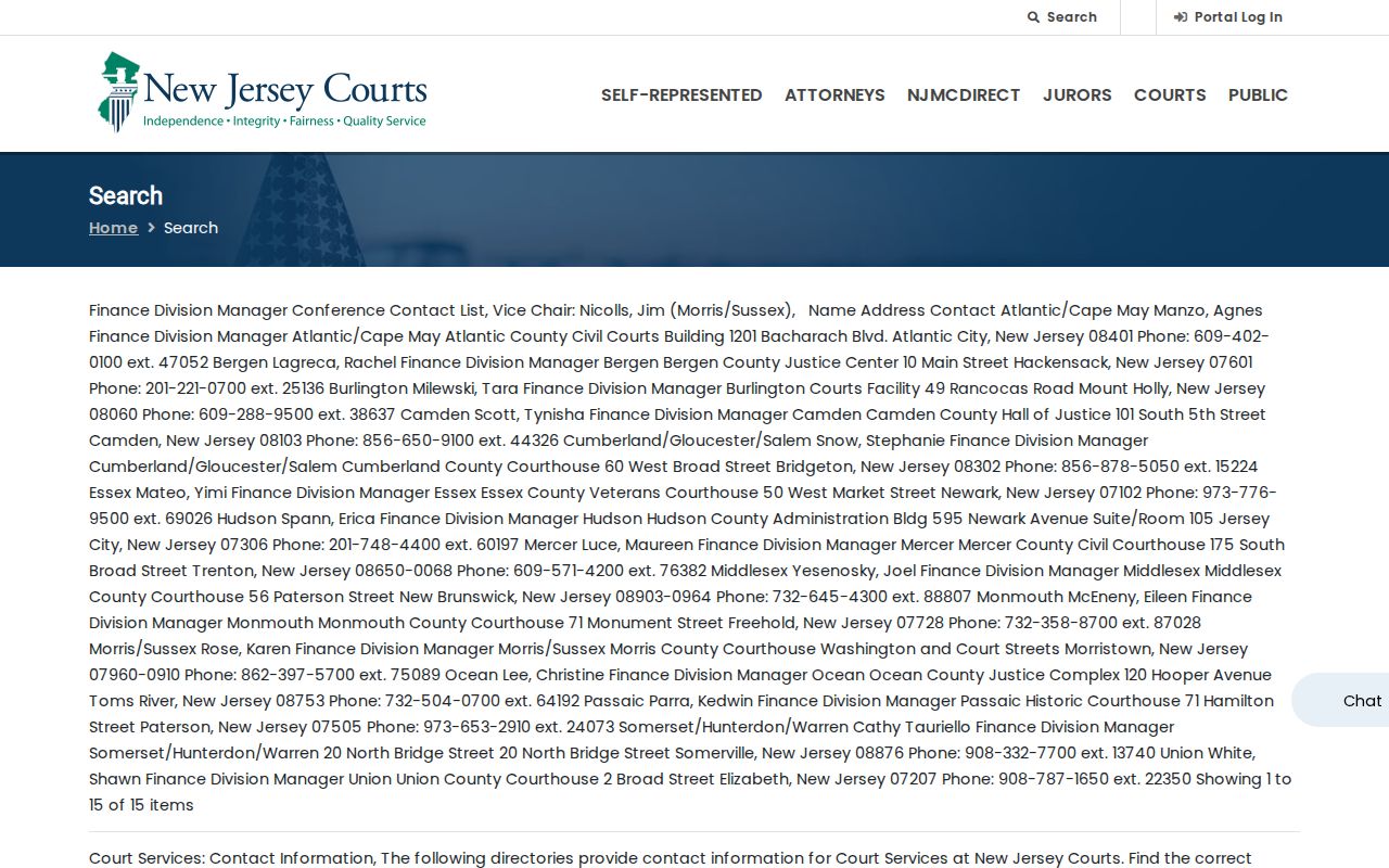 Teaneck resident lookup using the New Jersey Courts case search choices