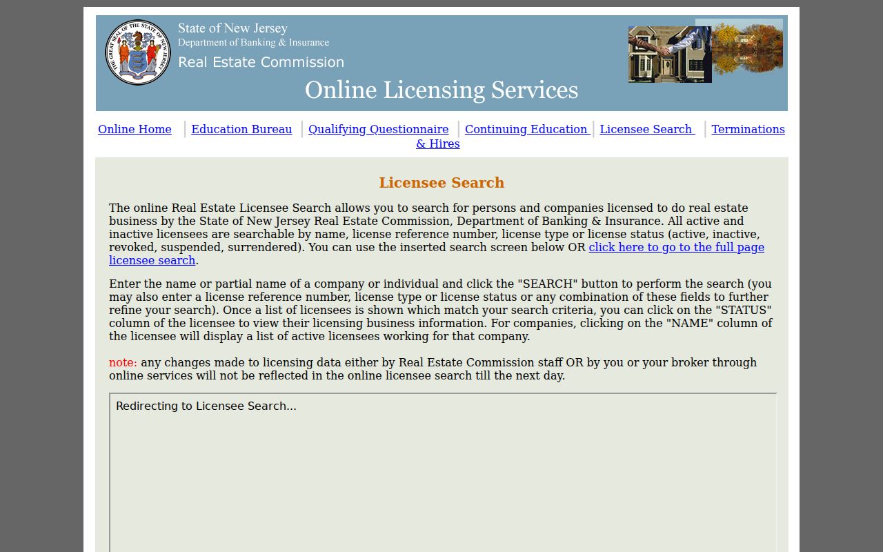 Teaneck resident lookup reference showing New Jersey professional license search guidance