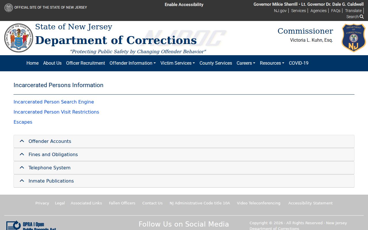 Teaneck resident lookup reference for the New Jersey Department of Corrections search entry