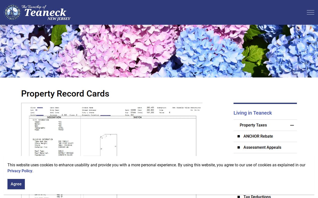 Teaneck street directory property record card description